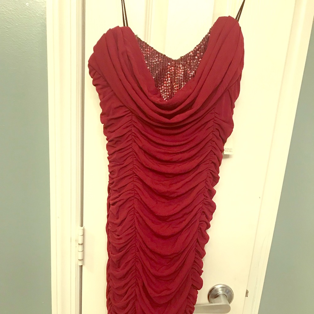 Badgley Mischka strapless sequined top red dress